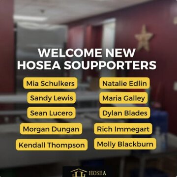 A post welcoming new Hosea Soupporters, listing ten new donors by name in gold labels