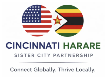 Cincinnati-Harare Sister City Partnership logo: Connect Globally. Thrive Locally.